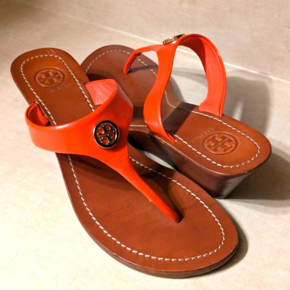 Tory Burch Orange and Brown Sandals